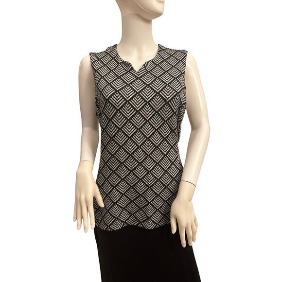 Nic + Zoe Black and White Diamond Chevron Print Sleeveless Blouse Size Medium - Picture 1 of 7